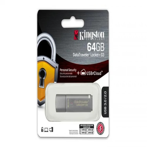 Pendrive, 64GB, USB 3.0, jelszavas védelem, KINGSTON " DataTraveler Locker+ G3", ezüst