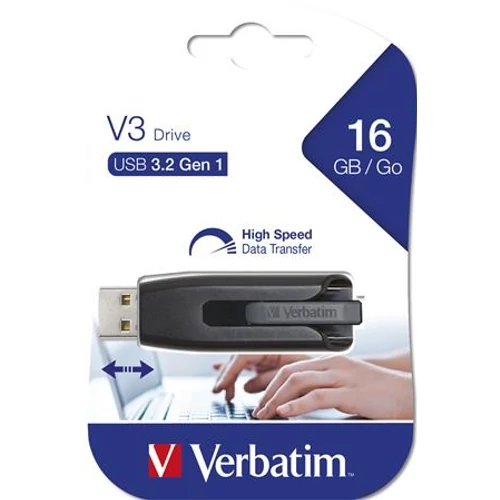 Pendrive, 16GB, USB 3.2, 60/12 MB/s, VERBATIM "V3", fekete-szürke