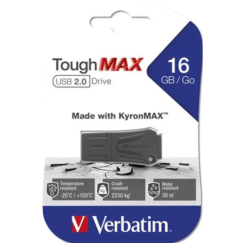 Pendrive, 16GB, USB 2.0, extra ellenálló, VERBATIM "ToughMAX", fekete