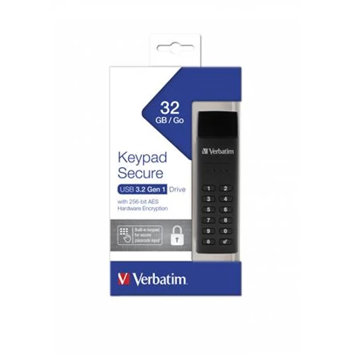 Pendrive, 32GB, USB 3.2, titkosítás, 160/130Mb/s, VERBATIM "Keypad Secure"