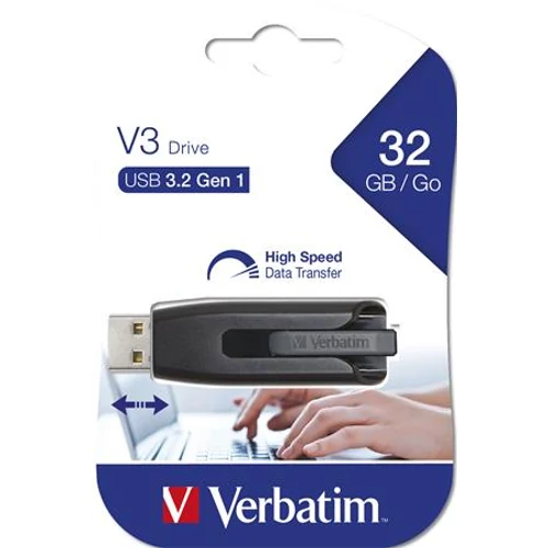 Pendrive, 32GB, USB 3.2, 60/12MB/s, VERBATIM "V3", fekete-szürke