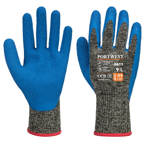 Black/Blue Aramid HR Cut Latex kesztyű