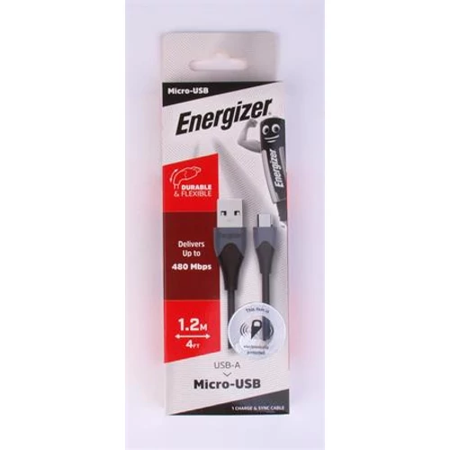 USB kábel, USB-A - micro USB, 1,2m, ENERGIZER, fekete