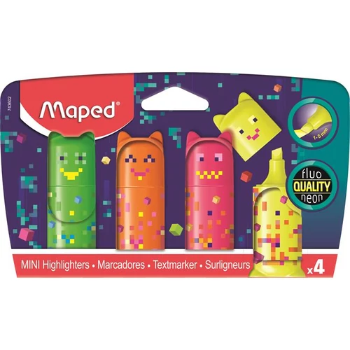 Szövegkiemelő készlet, 1-5 mm, MAPED "Pixel Party Mini", 4 különböző szín