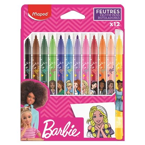 Filctoll készlet, 2,8 mm, kimosható, MAPED "Barbie", 12 különböző szín