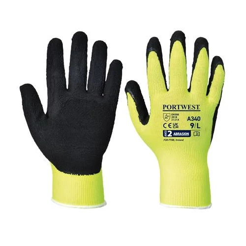 Védőkesztyű, nylon, latexhab, tenyerén mártott, M méret "Hi-Vis Grip", sárga