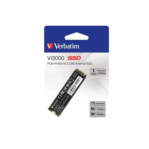 SSD (belső memória), 1TB, PCIe NVMe M2, 3300 / 1300 MB / s, VERBATIM "Vi3000"