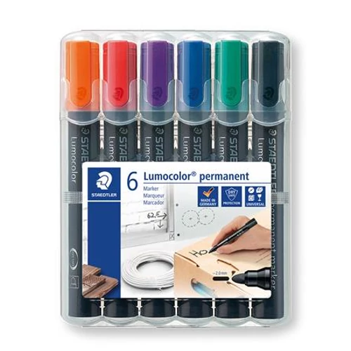 Alkoholos marker készlet, 2 mm, kúpos, STAEDTLER "Lumocolor® 352", 6 különböző szín