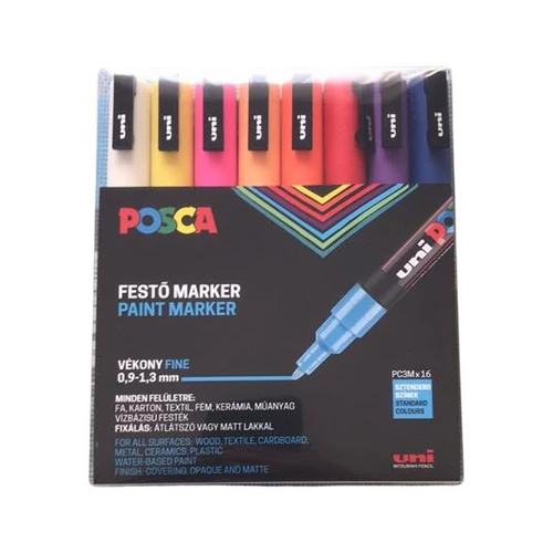 Dekormarker készlet, 0,9-1,3 mm, UNI "Posca PC-3M", 16 különböző szín