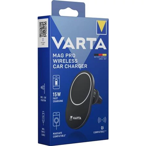 Autós tartó és töltő, Qi / USB-C PD, 15W, VARTA "Mag Pro"