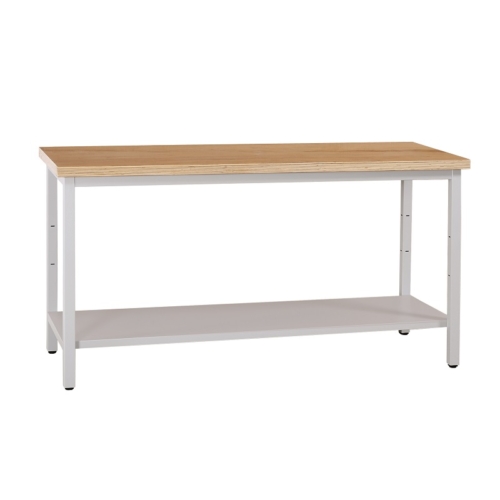 Munkaasztal, fiók nélkül, 1 polccal, fém keret, fa fedlap, 840×1600×600 mm, Szürke/bükk