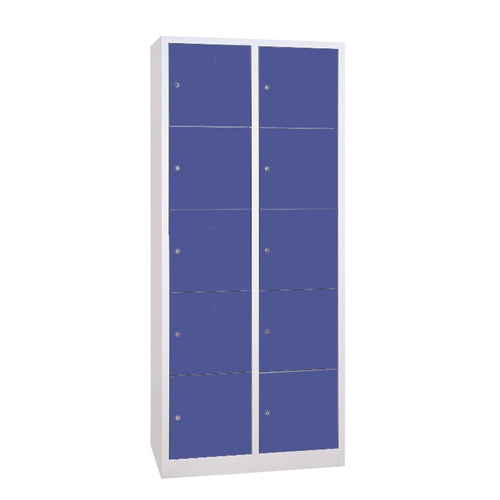 10 rekeszes iskolai fém öltözőszekrény, 1900×800×450 mm, kék színű ajtóval