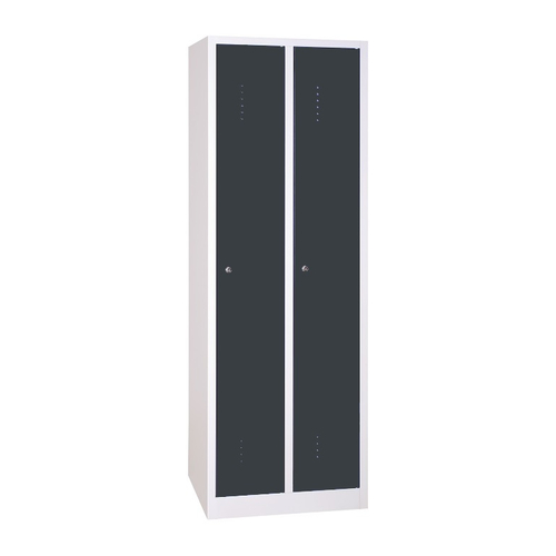 2 rekeszes hosszúajtós acél öltözőszekrény, 1800×600×500 mm, antracit színű ajtóval