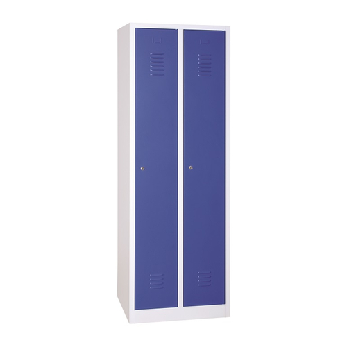 2 rekeszes keskenyajtós acél öltözőszekrény, 1800×500×500 mm, kék színű ajtóval