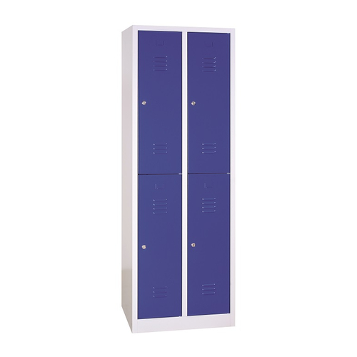 4 rekeszes rövidajtós acél öltözőszekrény, 1950×600×500 mm, kék színű ajtóval