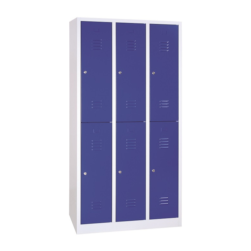 6 rekeszes rövidajtós acél öltözőszekrény, 1950×900×500 mm, kék színű ajtóval