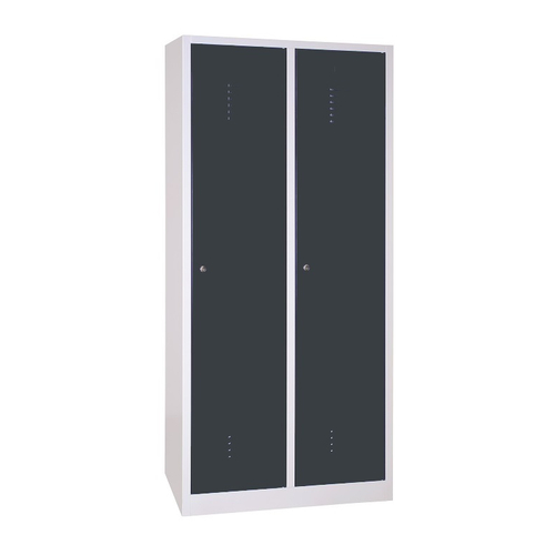 2 rekeszes szélesajtós acél öltözőszekrény, válaszfal nélkül, 1800×800×500 mm, antracit színű ajtóval