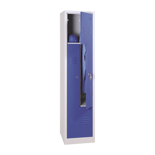 2 rekeszes Z-ajtós acél öltözőszekrény, 1800×400×500 mm, kék színű ajtóval