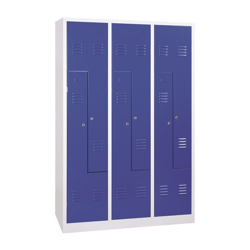 6 rekeszes Z-ajtós acél öltözőszekrény, 1800×1200×500 mm, kék színű ajtóval