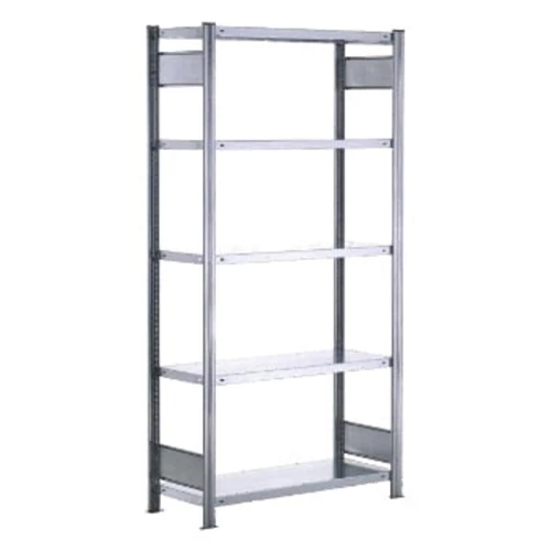 Csavar nélküli polc, alapegység, 5 polc, horganyzott, terhelhetőség 150 kg, szél × mé × ma: 875x300x2000 mm