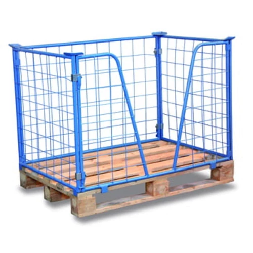Raklapfeltét, magasság 1000 mm, 800x1200 mm-es raklapokhoz, teherbírás 1000 kg, RAL 5012 világoskék, 4 fix falú és V-markolattal