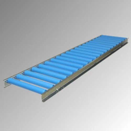 Könnyű görgős szállítószalag műanyag görgőkkel, szállítószalag szélessége 500 mm, tengelytávolsága 100 mm, egyenes 1 m
