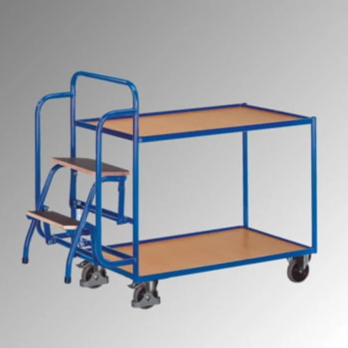 Komissiózáó kocsi, 2 rakodófelület hossz 985x590 mm, 2 lépcsős létra, külső méretek hxszé x 1455x625x1320 mm, teherbírás 250 kg