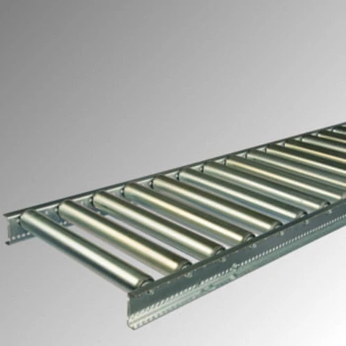 Nagy teherbírású görgős szállítószalag acél görgőkkel, szalagszélesség 400 mm, teljes szélesség 480 mm, tengelytávolság 150 mm, egyenes 2 m