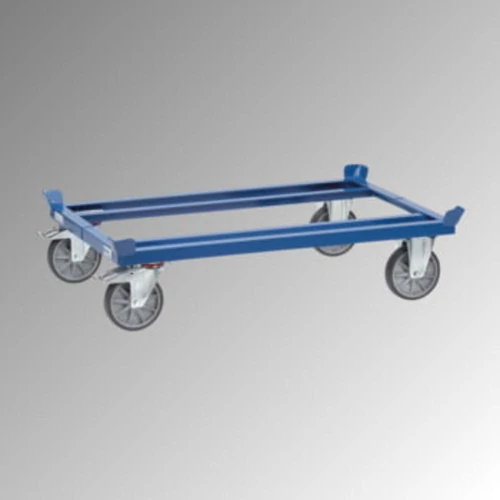 Raklap alváz, 4 fogósarok, raklapokhoz 1200x800 mm, terhelhetőség 750 kg, TPE gumi, RAL 5007 briliánskék
