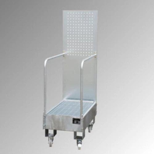 Gyűjtőedény perforált lemezzel, 3 mm-es acéllemezből, tűzihorganyzott, mobil, 2 db 60 l-es hordóhoz, álló tárolás, SZxMxM 875x500x1685 mm