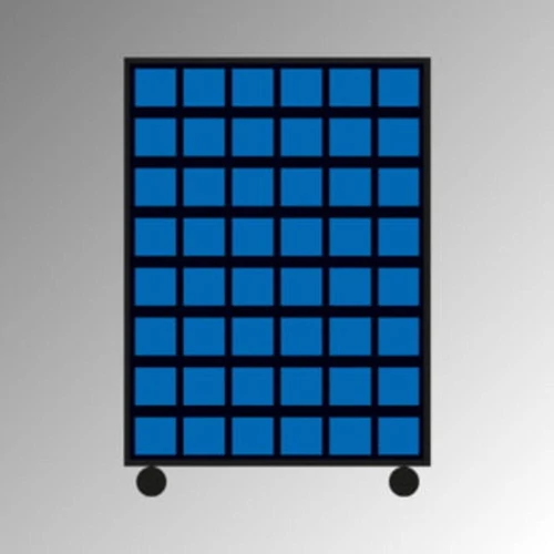Mobil összeszerelő állvány tárolórekeszekkel, kétoldalas, ládák darabszáma: 84x4-es méret, SZxMxM 1010x540x1450 mm