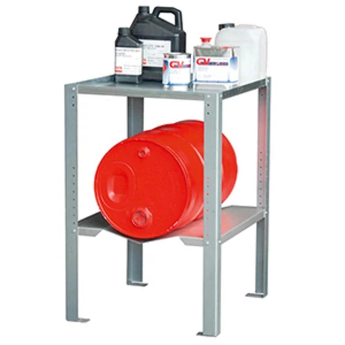 Konténerállvány, horganyzott, hordótartó 1x60 l-es hordóhoz + 1 polc kannákhoz, SZxMxM 700x600x900 mm