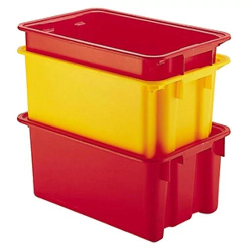 Elforgatva egymásra rakható láda, PP, zárt fenék és falak, űrtartalom 65 l, HxSzxM 600x400x350 mm, kék szín, 5 darabos csomag