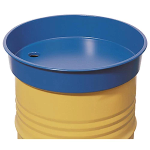 Kerek hordó tölcsér acélból, RAL 5010 porszórt, űrtartalom max. 30 liter, átmérő x magasság 650 x 135 mm