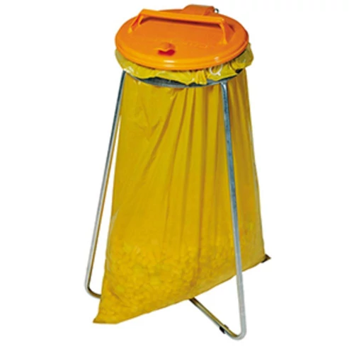 Szemeteszsák állvány 1 x 120 l-es szemeteszsákhoz, szorítógyűrűvel, álló, sárga műanyag fedéllel, SZxMxM 500x500x900 mm