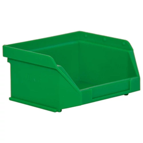 Nyitott műanyag láda, PE, űrtartalom 0,26 liter, 6-os méret, SZxMxM kívül/belül 100x85x50/86x63x39 mm, zöld szín, csomagolási egység 50 db