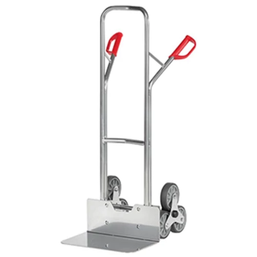 Alumínium lépcsőmászó molnárkocsi, lapát SZxM 480x300 mm, MxSz 1300x590 mm, teherbírás 200 kg, 2db háromkarú kerékpók, tömörgumi gumi