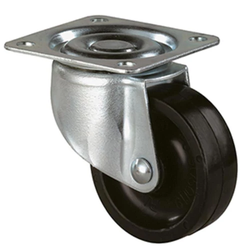 Beálló görgő, poliamid, fekete, átm. 50 mm, teherbírása 40 kg, rögzítőlap, puha padlóhoz, 8 db-os csomag