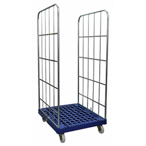 Guruló kocsi, 2 oldalas, hasznos magasság 1460 mm, HxSzxM 810x720x1640 mm, alaplap HDPE, RAL 5010 enciánkék