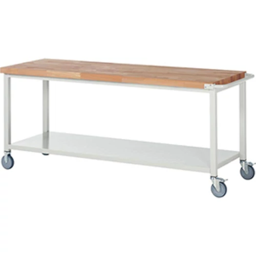 Mobil munkapad, SZxMxM 2000x700x880 mm, polc, 40 mm-es bükk munkalap, RAL 7035