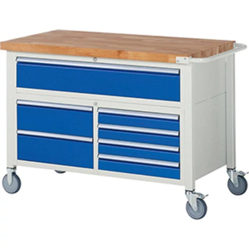 Mobil Munkapad, SZxMxM 1250x700x920 mm, 7 fiók: 1 XXL 120 mm, 6 x 150 mm, RAL7035/RAL5010