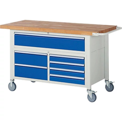 Mobil munkapad, SZxMxM 1500x700x920 mm, 7 fiók: 1 XXL 120 mm, 6 x 150 mm, RAL7035/RAL5010