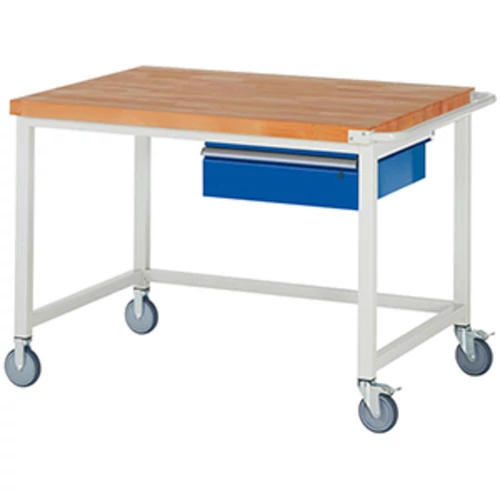 Mobil munkapad, SZxMxM 1250x900x880 mm, 40 mm-es bükk munkalap, 1 fiók 150 mm, RAL 7035/5010