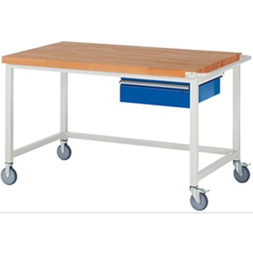 Mobil munkapad, SZxMxM 1500x900x880 mm, 40 mm-es bükk munkalap, 1 fiók 150 mm, RAL 7035/5010