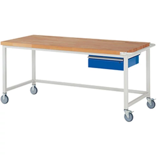 Mobil munkapad, SZxMxM 2000x900x880 mm, 40 mm-es bükk munkalap, 1 fiók 150 mm, RAL 7035/5010