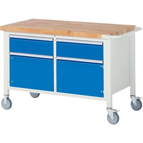 Mobil munkapad, SZxMxM 1250x700x880 mm, 2 fiók 180 mm, 2 ajtó 360 mm, RAL7035/RAL5010