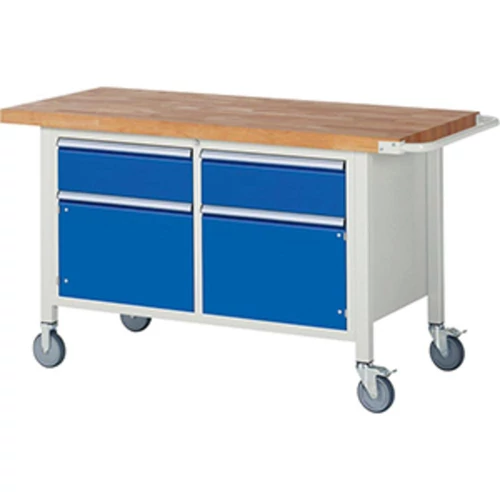 Mobil munkapad, SZxMxM 1500x700x880 mm, 2 fiók 180 mm, 2 ajtó 360 mm, RAL7035/RAL5010
