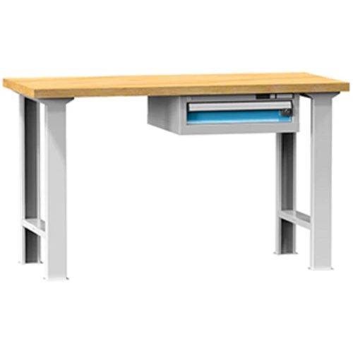 Munkapad, SZxMxH 1500x700x880 mm, 2 láb, 1 szekrény 1 fiókkal 100, terhelhetőség 800 kg, RAL 7035/5012