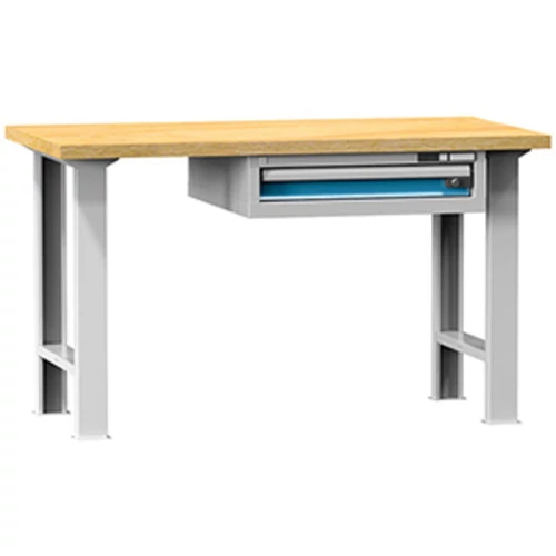 Munkapad, SZxMxM 1500x800x880 mm, 2 láb, 1 szekrény 1 fiókkal 100, terhelhetőség 800 kg, RAL 7035/5012