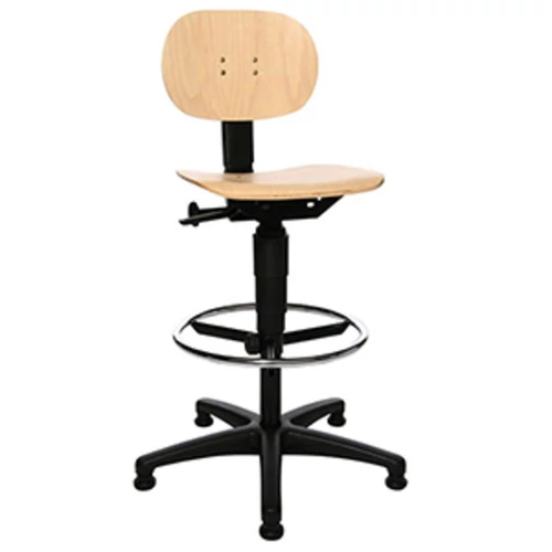 Munkaszék, lakkozott bükkfa, lábgyűrűvel, ülésszélesség x ülésmélység 440 x 380 mm, ülésmagasság 590-840 mm